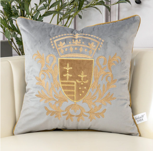 Grey Velvet Gold Coat Of Arms Royal Cushion Cover - Royal Collection