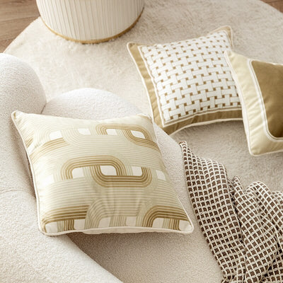 Taupe Neutral Art Deco Cushion Cover - Retro Collection