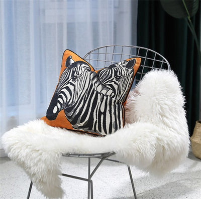 Orange Black White Zebra Square Cushion Cover - Animal Collection