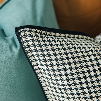 Black White Dogtooth Monochrome Houndstooth Piped Luxury Cushion Cover - Geometric Collection