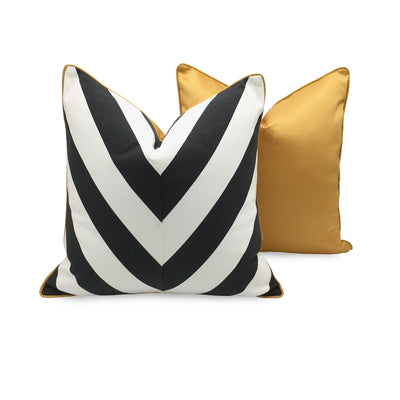Black White Stripe Gold Monochrome Luxury Cushion Cover - Geometric Collection