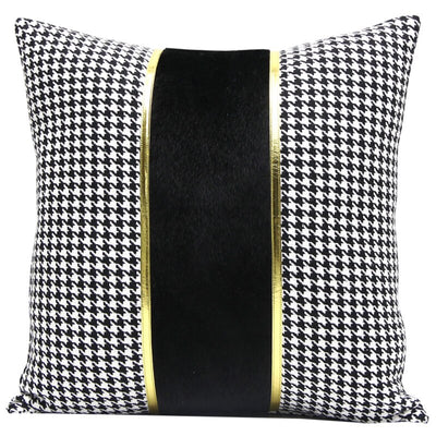 Black White Plaid Houndstooth Horse Print Cushion Cover - Equestrian Collection