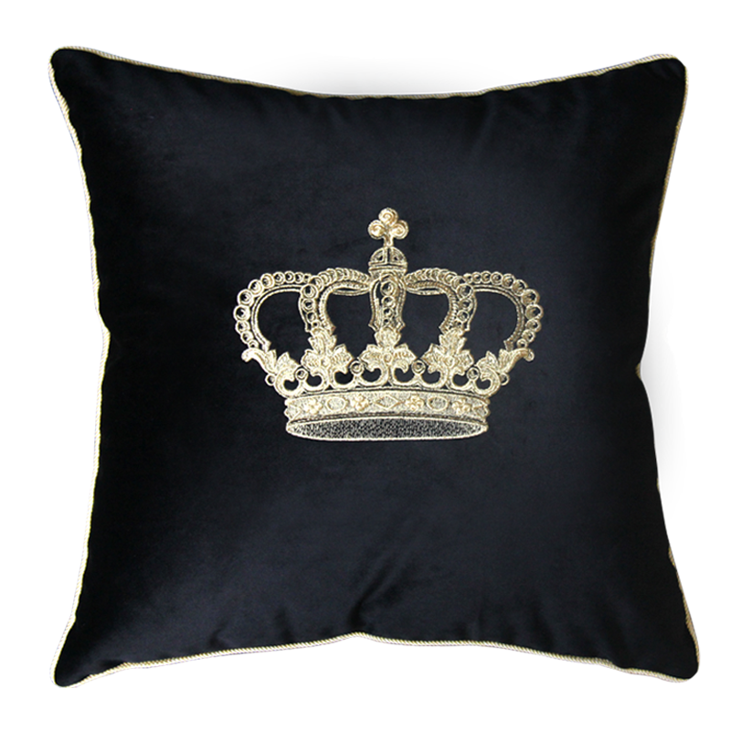Black Gold Crown Embellished Royal Style Cushion Cover - Royal Collection