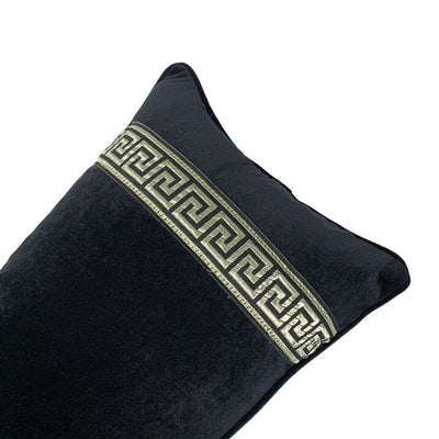 Black Velvet Gold Greek Key Rectangular Lumbar Cushion Cover - Geometric Collection