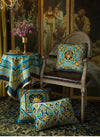 Blue Gold Velvet Italian Design Vintage Ornate Lumbar Rectangular Cushion Cover  - Royal Collection