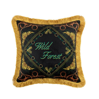 Lion Head Knocker Black Gold Velvet Gold Fringe Luxury Cushion Cover - Royal Collection