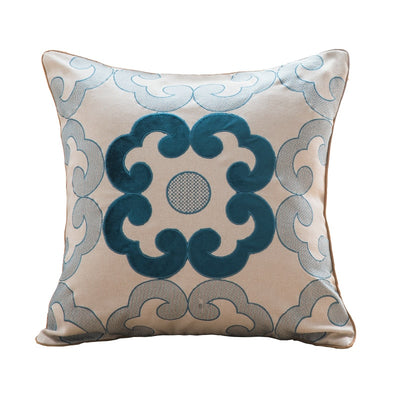 Retro Applique Flower Blue White Art Design Cushion Cover - Retro Collection