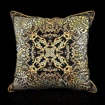 Velvet Leopard Print Black Yellow Square Cushion Cover - Animal Collection