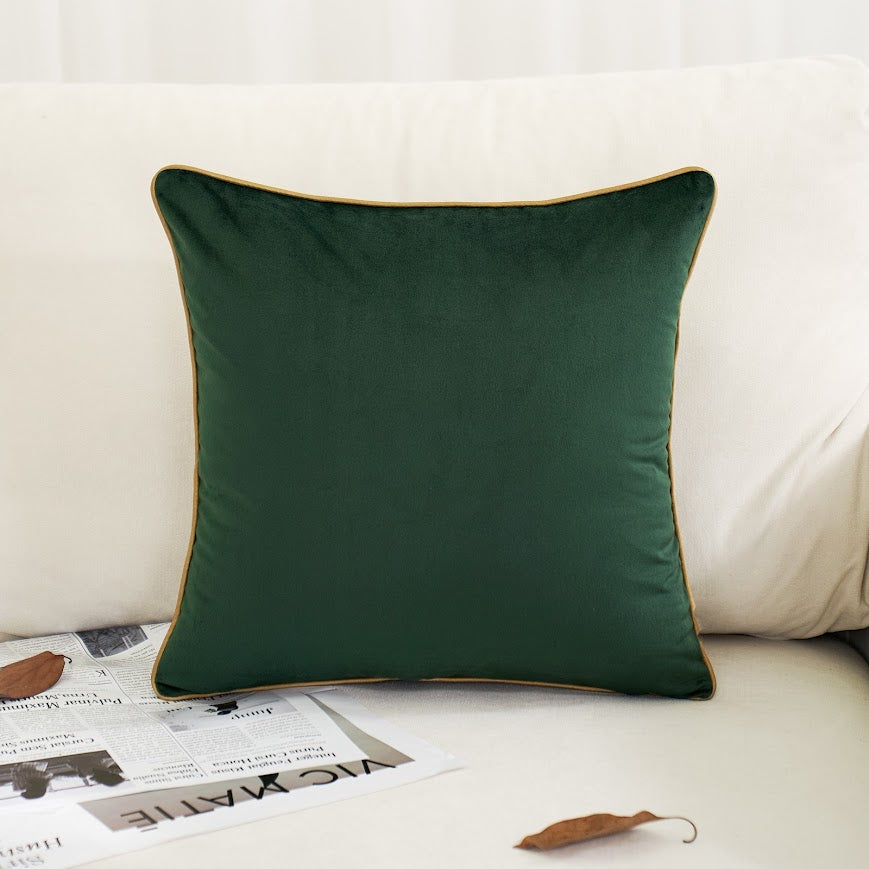 Dark Green Plain Velvet Cushion