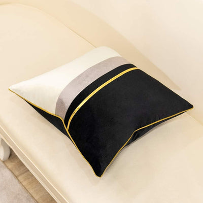 Black Velvet Gold Stripe Modern White Cushion Cover - Geometric Collection