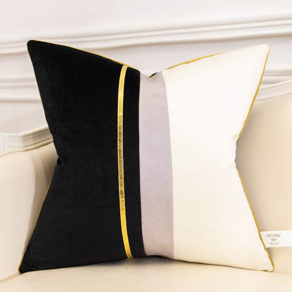 Black Velvet Gold Stripe Modern White Cushion Cover - Geometric Collection