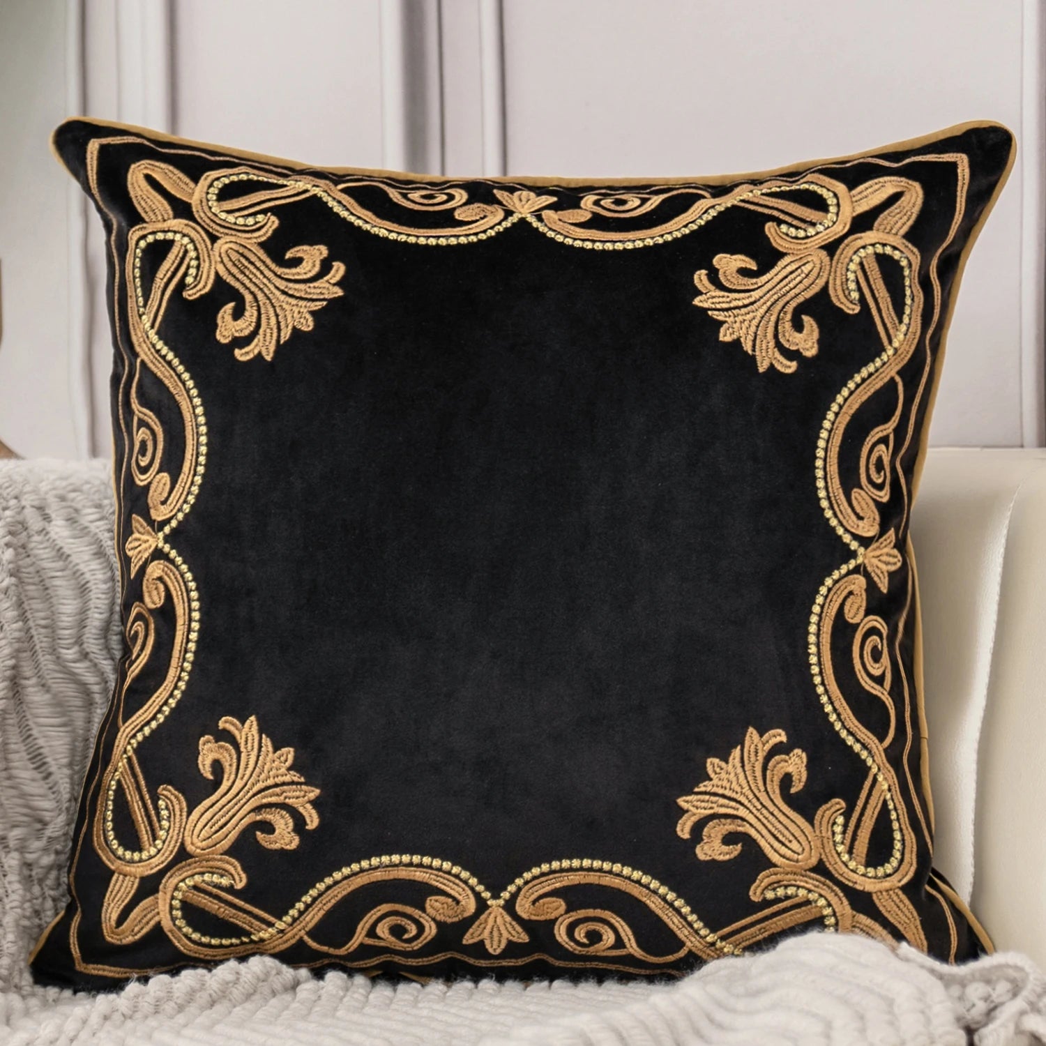 Luxury European Flowers Embroidery Velvet Cushion Cover