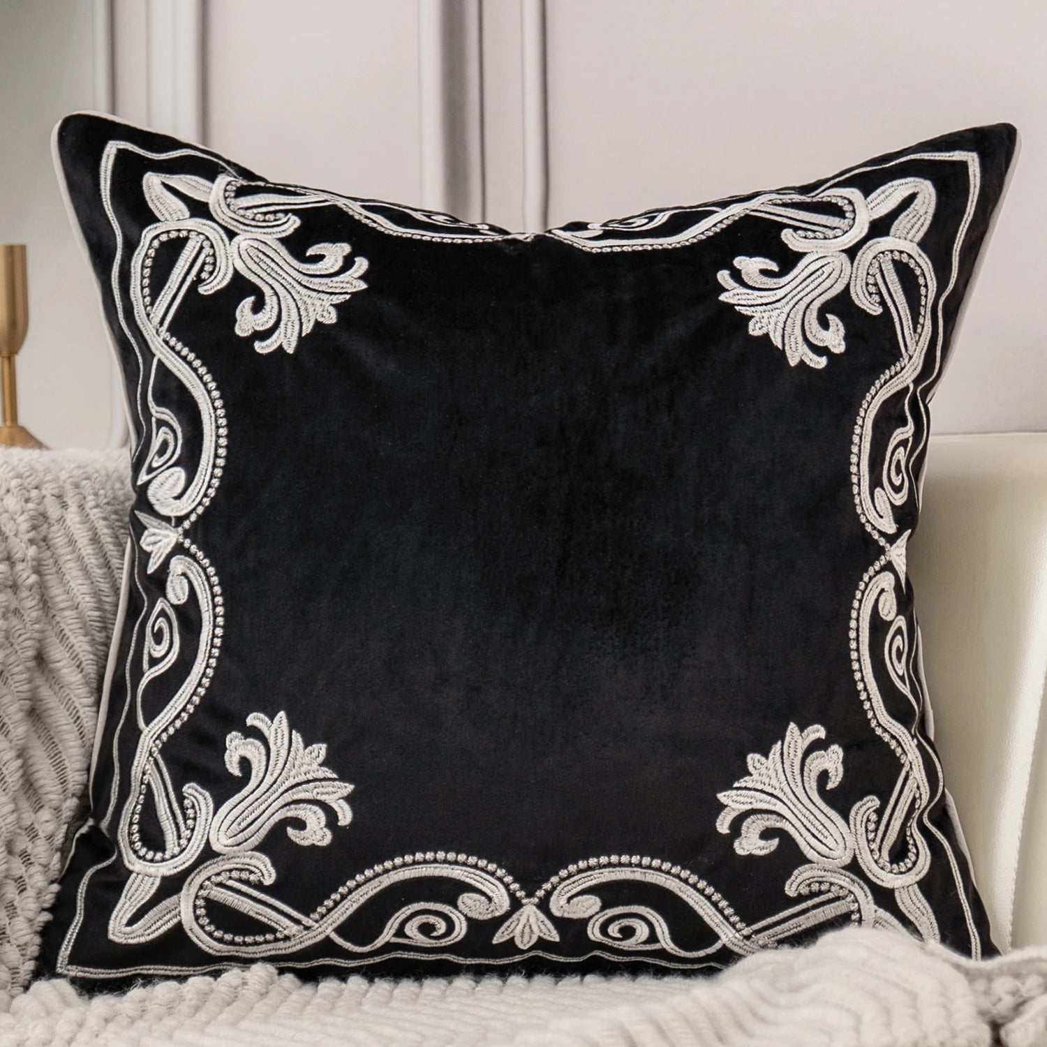 Luxury European Flowers Embroidery Velvet Cushion Cover