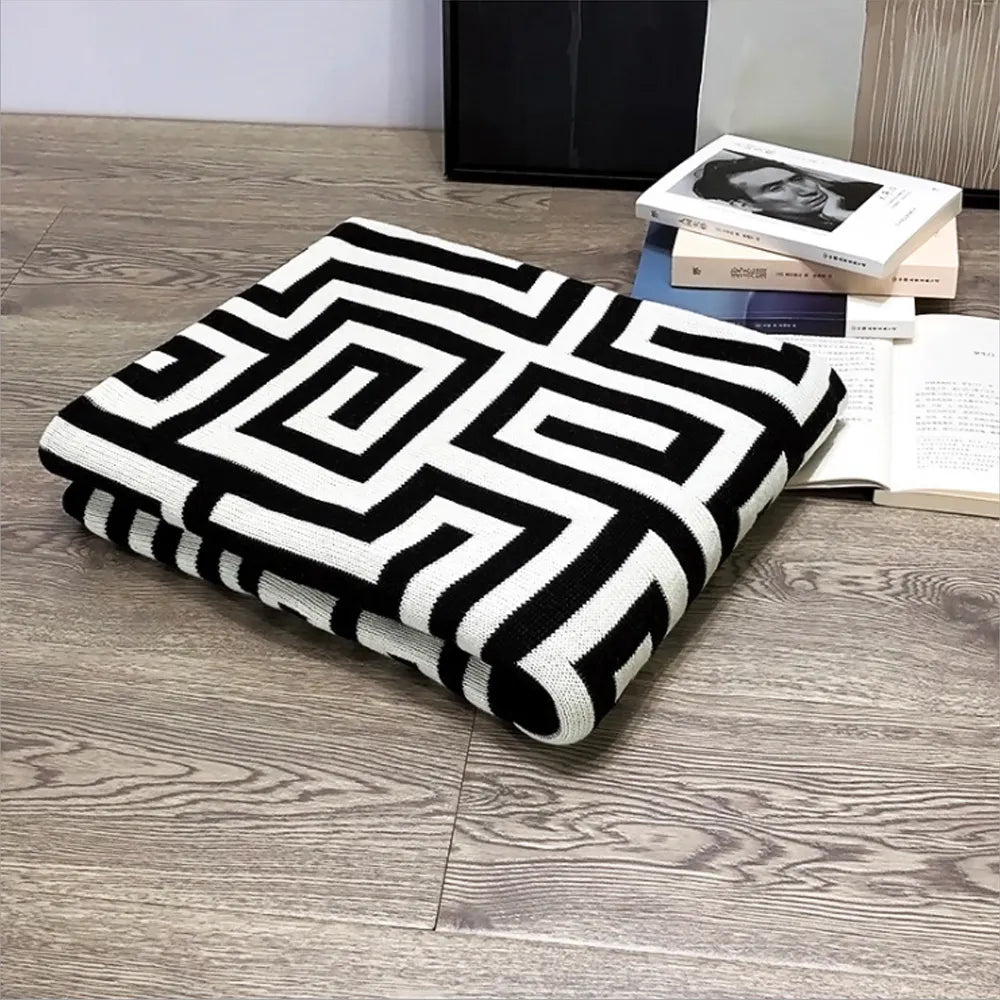 Black and White Greek Key Blanket Throw Monochrome The Opal Interior Company