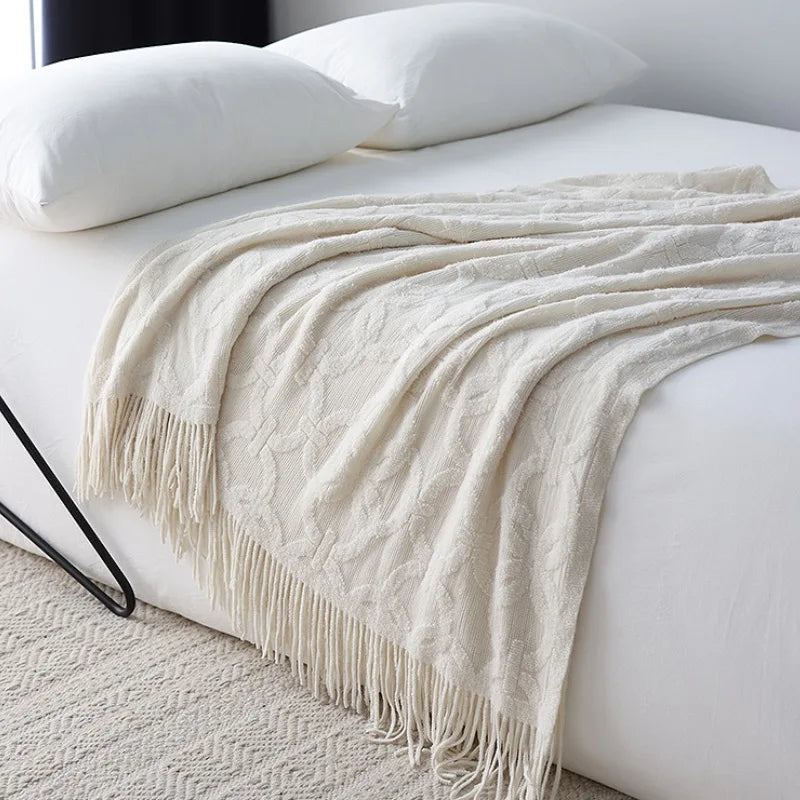 Ivory Textured Throw Blanket