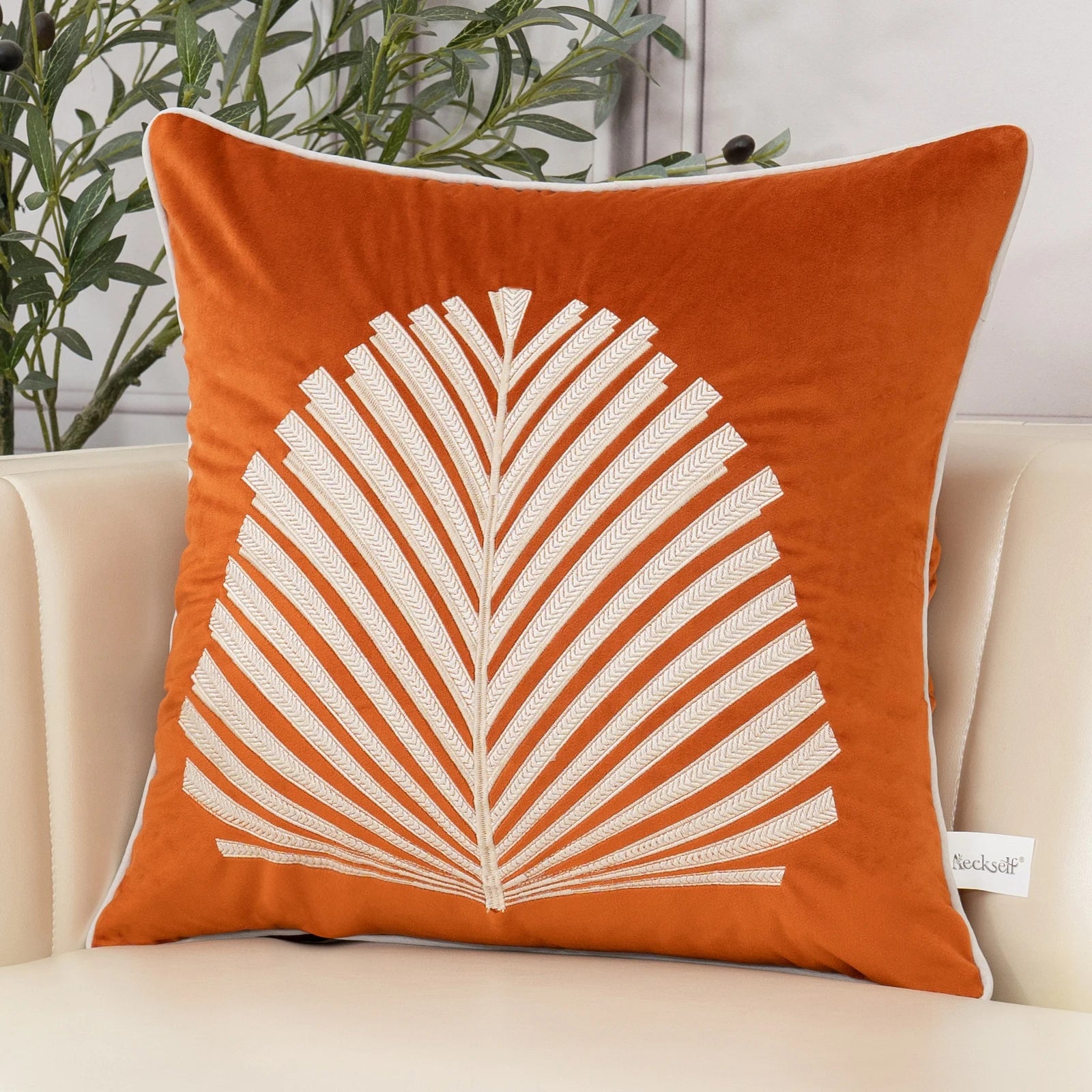 Luxury Velvet Tree Leaves Embroidery Cushion Cover - Home Decor Pillowcase