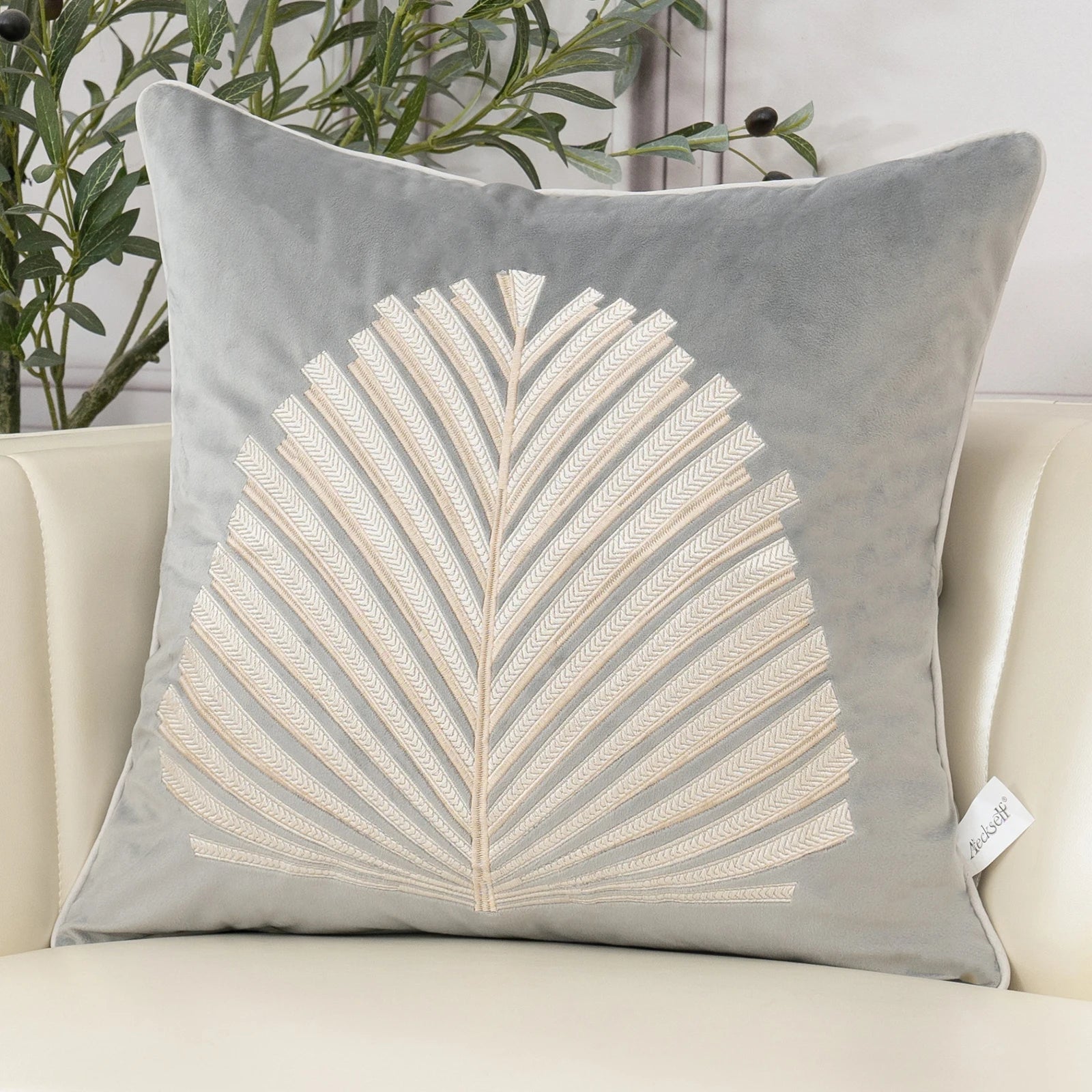 Luxury Velvet Tree Leaves Embroidery Cushion Cover - Home Decor Pillowcase