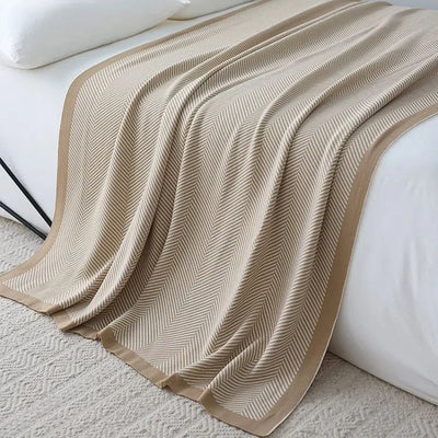 Beige Herringbone Knit Blanket