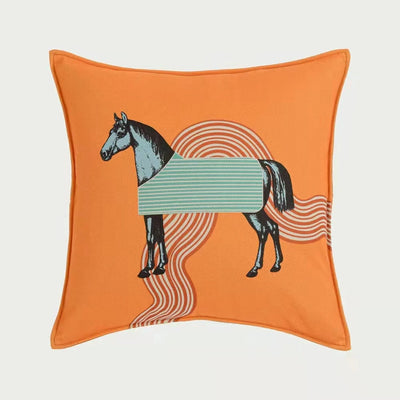 Luxury Wool Horse Pillowcase - Orange Sofa Decor