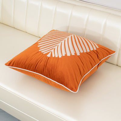 Orange Velvet Modern Leaf Cushion