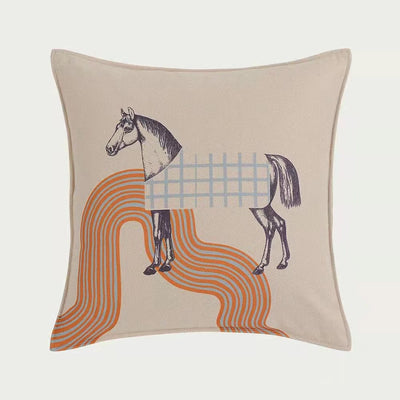 Luxury Wool Horse Pillowcase - Orange Sofa Decor