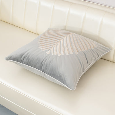 Grey Velvet Modern Leaf Cushion Cover