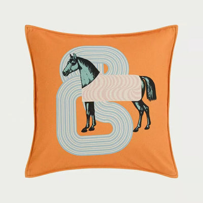 Luxury Wool Horse Pillowcase - Orange Sofa Decor