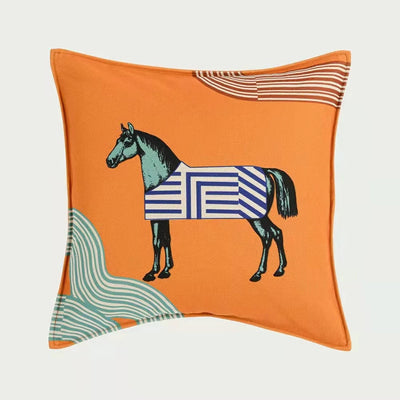 Luxury Wool Horse Pillowcase - Orange Sofa Decor