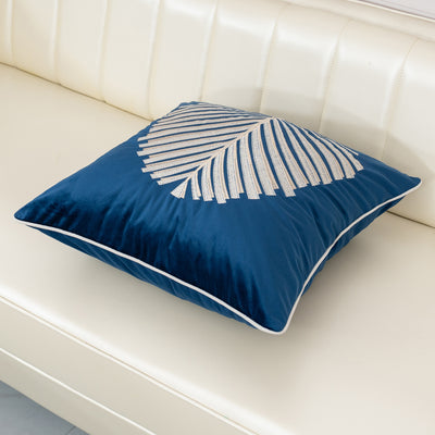 Navy Velvet Modern Palm Leaf Cushion