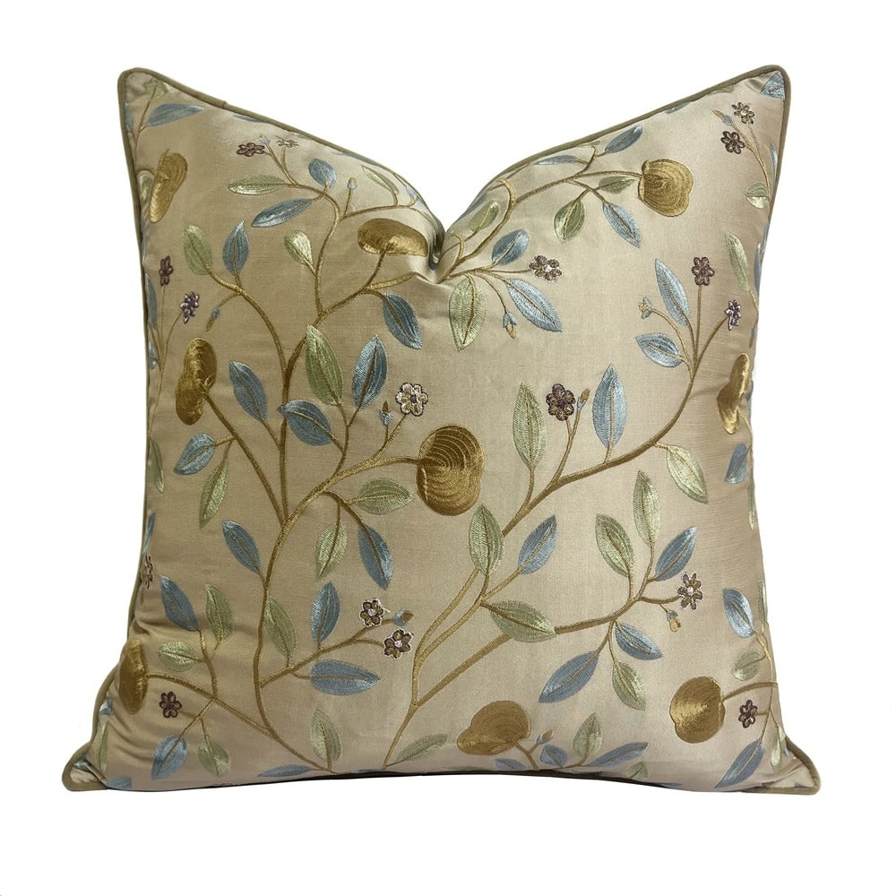 Olive Leaf Embroidered English Garden Cushion Cover - Botanical Collection