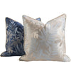 Jacquard Leaf Cushion Navy Blue Cream - Botanical Collection
