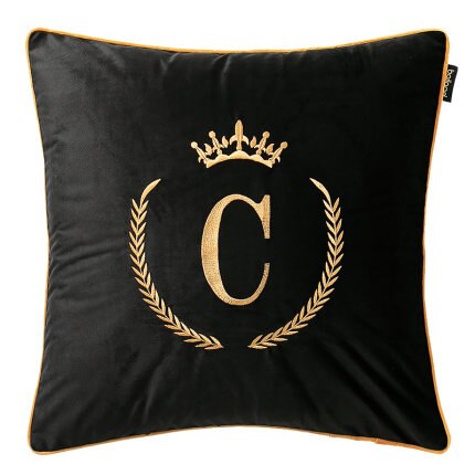 Black Gold Embroidered Alphabet A-Z Letter Cushion Cover
