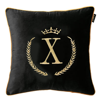 Black Gold Embroidered Alphabet A-Z Letter Cushion Cover