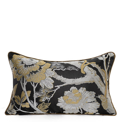 Black Gold Chinoiserie Luxury Bird Print Cushion Cover - Botanical Collection