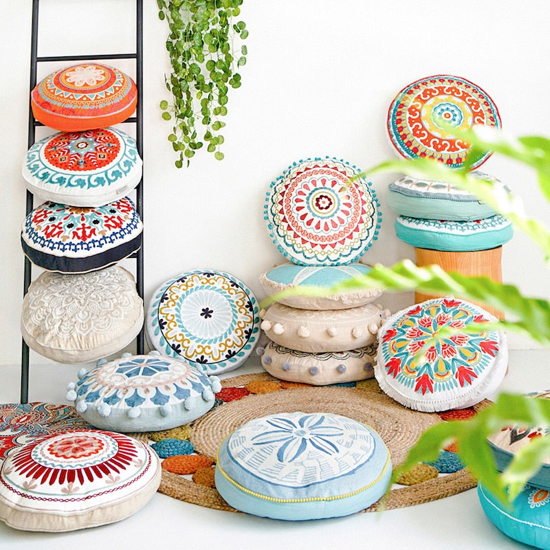Bohemian Art Deco Moroccan Colourful Round Cushion Cover- Retro Collection