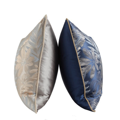 Jacquard Leaf Cushion Navy Blue Cream - Botanical Collection