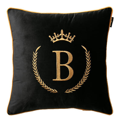 Black Gold Embroidered Alphabet A-Z Letter Cushion Cover