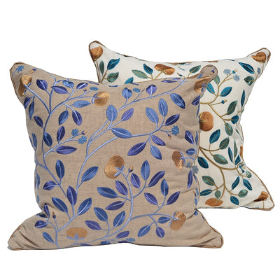 Olive Leaf Embroidered English Garden Cushion Cover - Botanical Collection