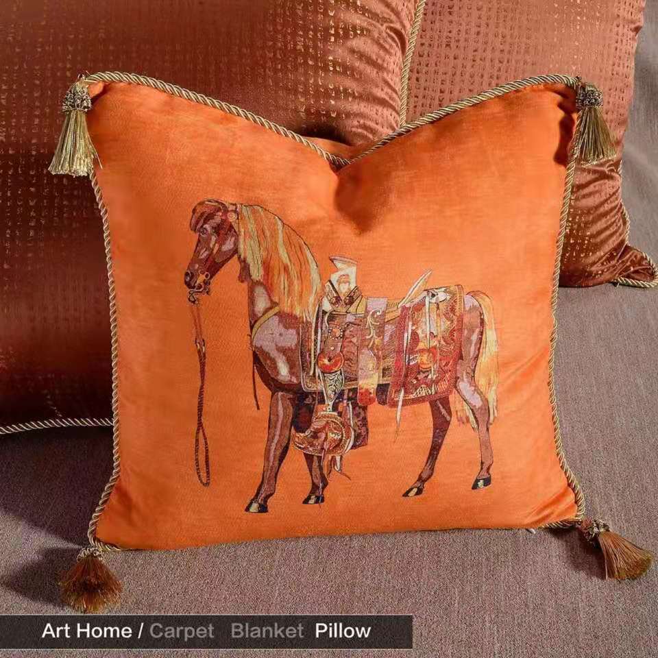 Orange Horse Print Cushion Cover - Equestrian Collection