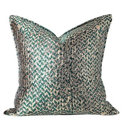 Champagne Green Gold Metallic Woven Effect Luxury Cushion Cover - Geometric Collection