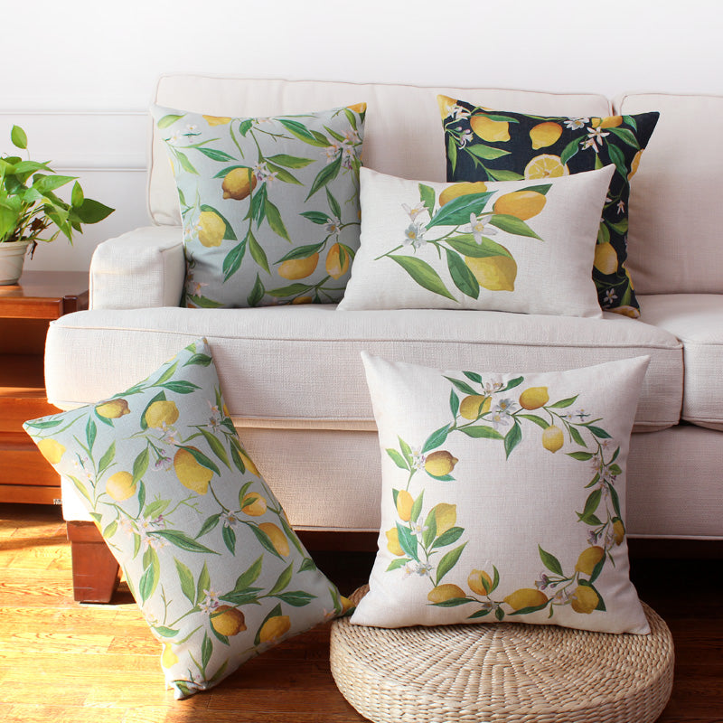 Lemon Print Tree Plant Floral Botanical Linen Cushion Cover - Botanical Collection