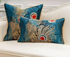 Blue Red Peacock Herra Feather Print  Luxury Jacquard Piped Cushion Cover - Botanical Collection