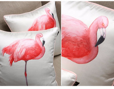Silky White Pink Flamingo Pattern Luxury Cushion Cover - Animal Collection
