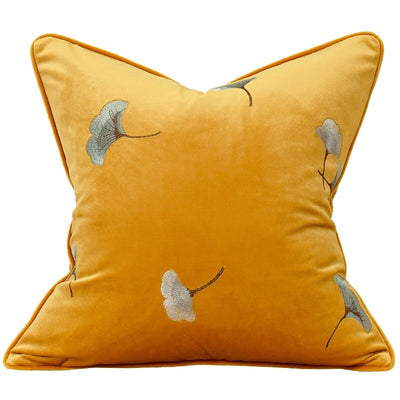 Orange Velvet Gingko Leaf  Piped Luxury  Cushion Cover - Botanical Collection