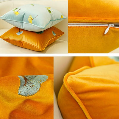Orange Velvet Gingko Leaf  Piped Luxury  Cushion Cover - Botanical Collection