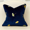Navy Blue Velvet Gingko Leaf Piped Luxury Velvet Cushion Cover - Botanical Collection