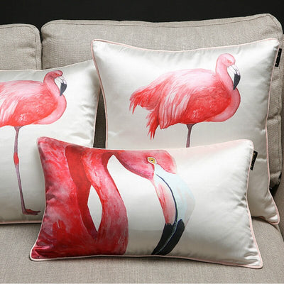 Silky White Pink Flamingo Pattern Luxury Cushion Cover - Animal Collection