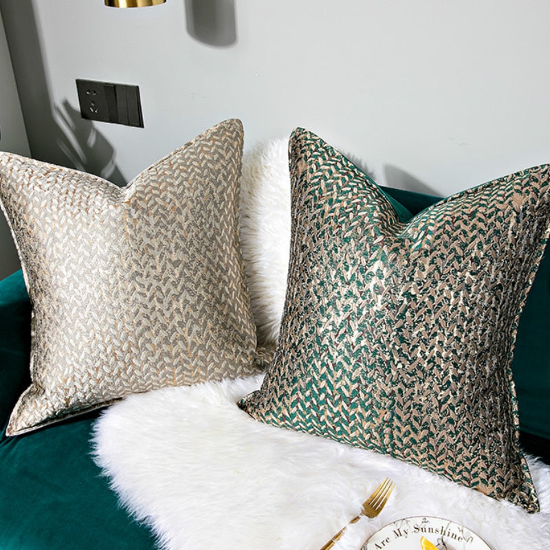 Champagne Green Textured Cushion Cover