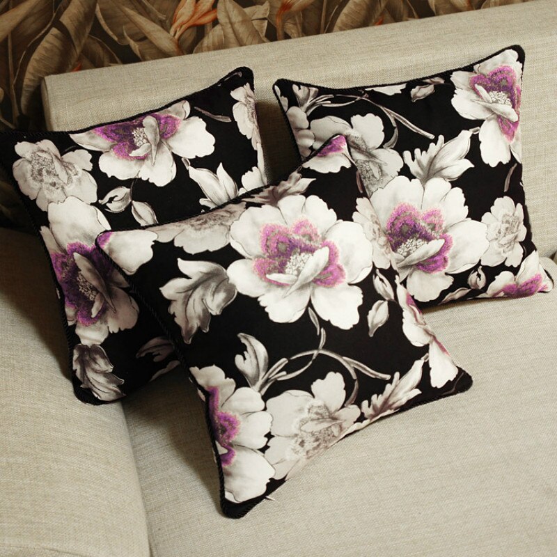 Floral Black Ivory Magnolia  Print Flora Velvet Luxury Cushion Cover - Botanical Collection