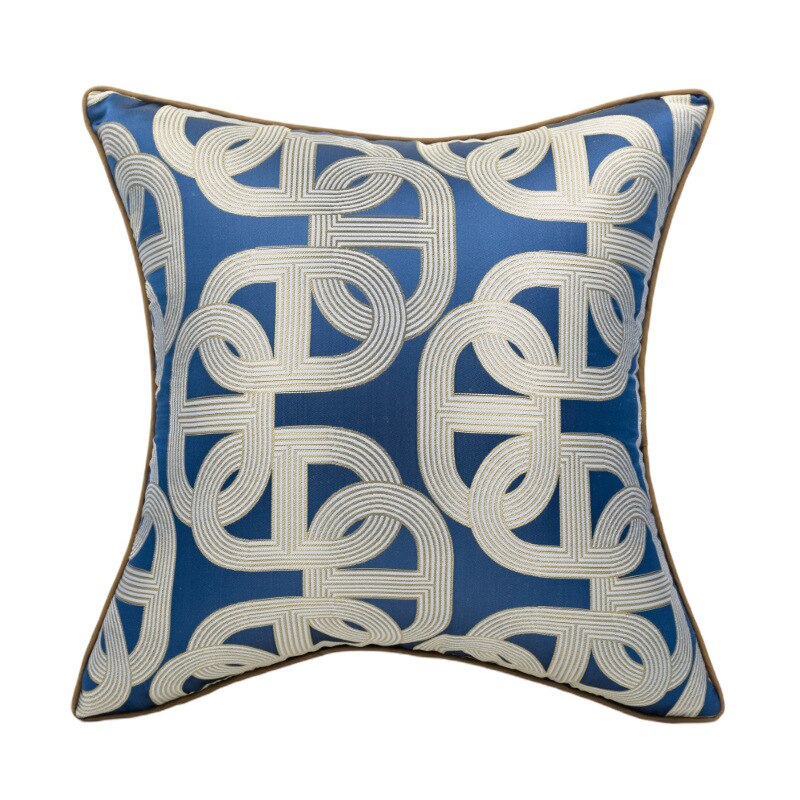 Blue Gold Chain Cushion Cover